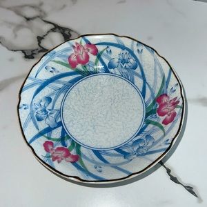 Toyo Japan Blue and White Porcelain Decorative Bowl W/ Pink Iris Flowers